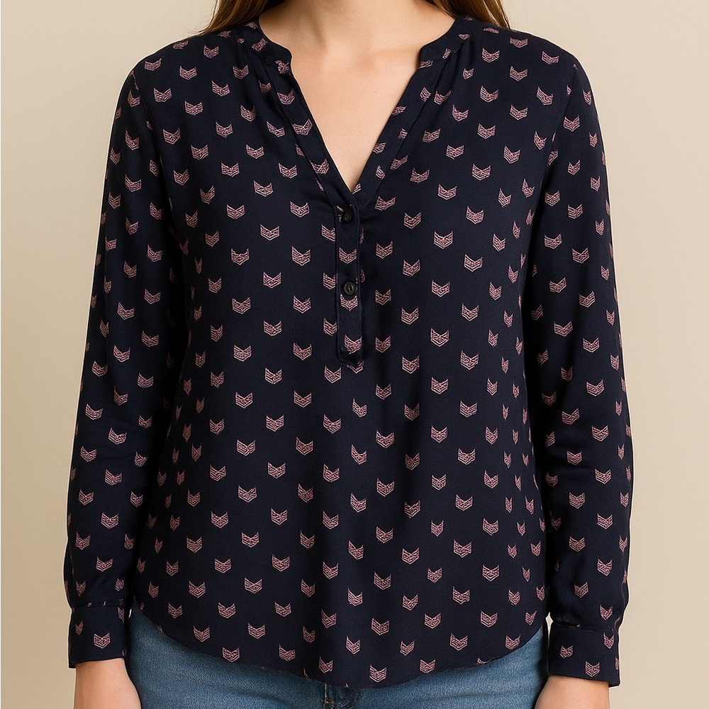 Navy blouse with pink butterfly size 36 Eur / Uk 8